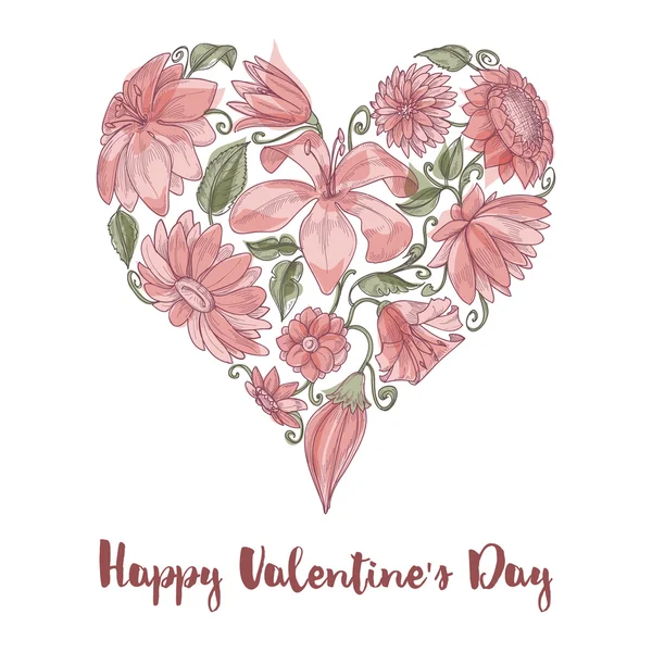 San Valentín forma de corazón floral — Vector de stock