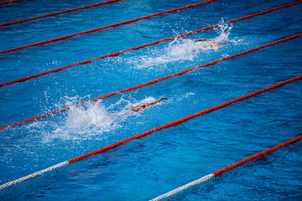 Piscina olímpica con carrera de rastreo de nadadores — Foto de Stock
