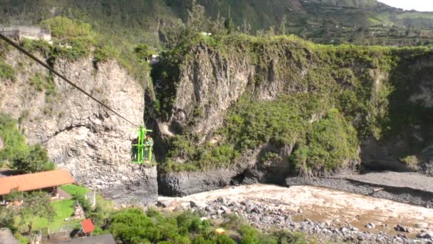 Linbanan med turister passerar över Pastaza floden i Ecuador — Stockvideo