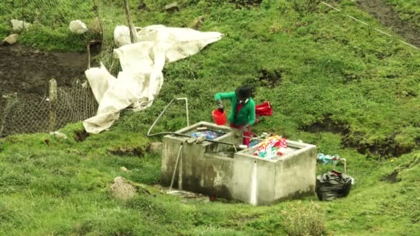 Lavandaria manual por mulher camponesa no Equador — Vídeo de Stock