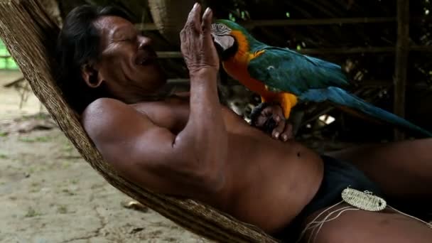 Huaorani domácí muži — Stock video