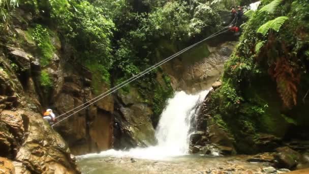 Zip Line On Canyoning Trip — Stock Video