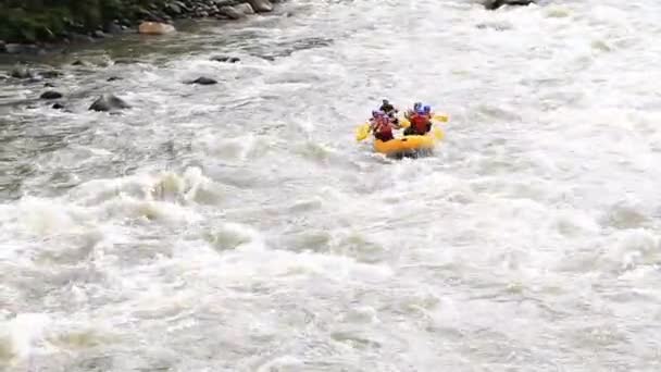 Whitewater River Rafting Boat With People Model Release Extreme Sport — Stock Video