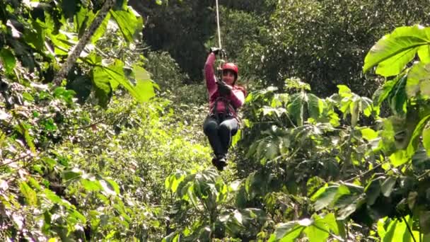 Woman On Zip Line Slow Motion — Stock Video