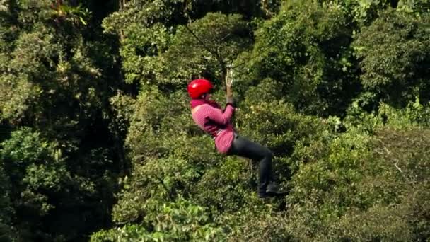 Afraid Woman On Zip Line — Stock Video