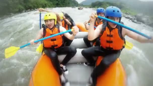 Wildwasser-Rafting Touristen schreien und schreien — Stockvideo