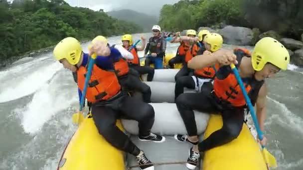 Wildwasser-Rafting zurück paddeln — Stockvideo