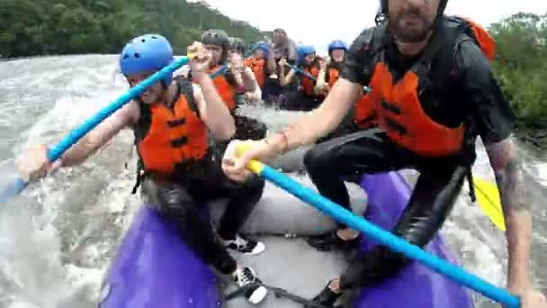 Rafting água branca passeio pegajoso — Vídeo de Stock