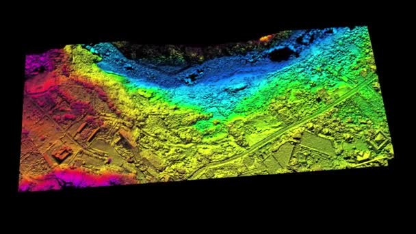 Pastaza河峡谷地区Banos Agua Santa Ecuador景观设计2D Dem转化为3D曲面的无人机空中图像图形表示 — 图库视频影像