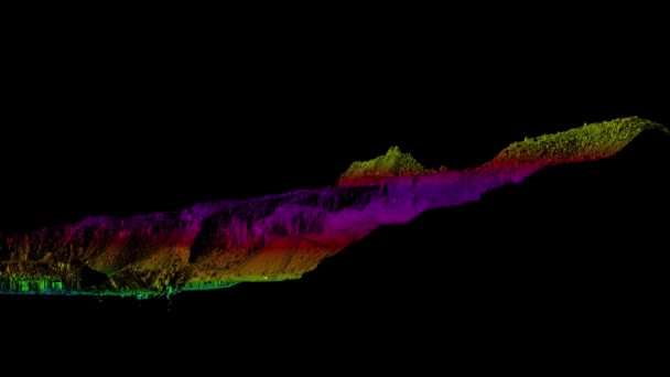 元の生活を見下ろすスキャン処理は ボリュームを測定するために穀物の発掘の3Dハードウェアの数値モデルの上に横ばいにドローン — ストック動画