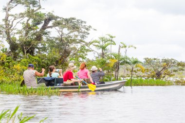 Tekne turist Amazon ormanları içinde