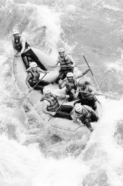 Extreme Whitewater River Rafting Black And White clipart
