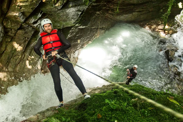 Team Of Mixed People On Canyoning Adventure — Stock Photo, Image