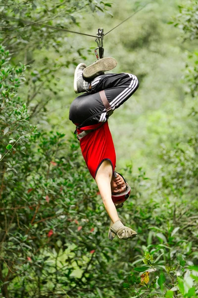 Bat Man Zip Line Position — Stock Photo, Image