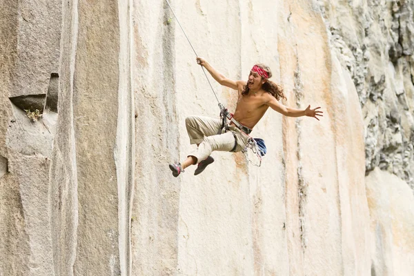 Rock Climber Jumping — Stock Photo, Image