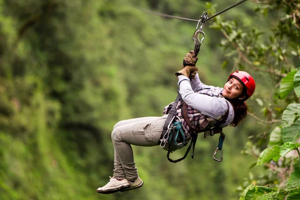 Tourist On Zip Line In Ecuadorian Rain Forest — Stock Photo, Image