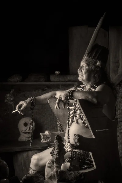 Amazonian Shaman Portrait — Stock Photo, Image