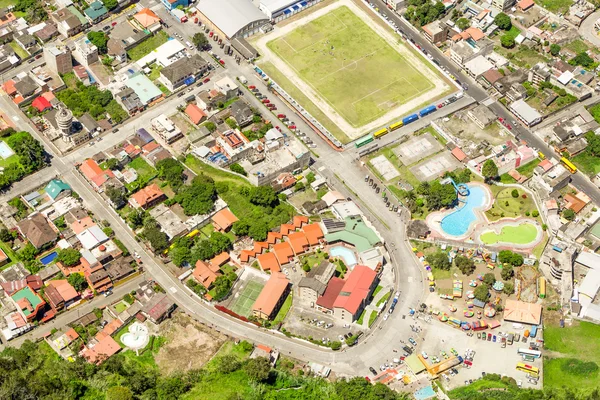 Banos de agua santa Stadtzentrum Luftaufnahme — Stockfoto