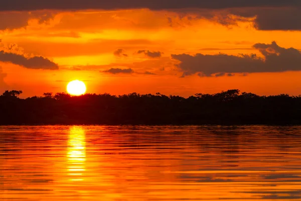 Dramatiska röd himmel i Amazonas djungel Ecuador — Stockfoto