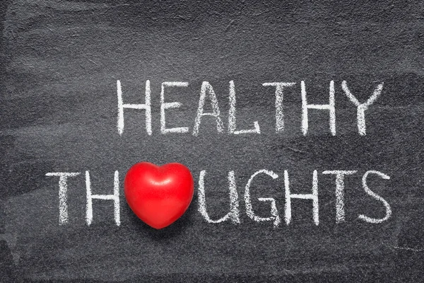 Healthy Thoughts Phrase Written Chalkboard Red Heart Symbol — Stock Photo, Image