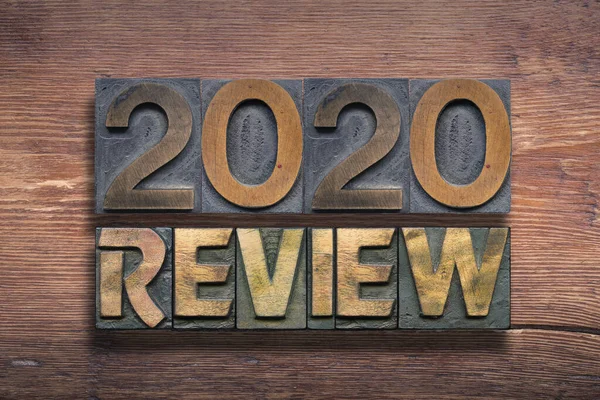 Review 2020 Combined Vintage Letterpress Varnished Wooden Surface — Stock Photo, Image