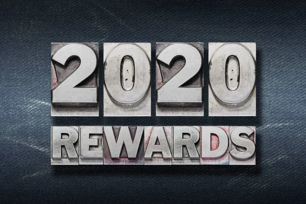 Rewards 2020 Phrase Made Metallic Letterpress Dark Background — Stock Photo, Image