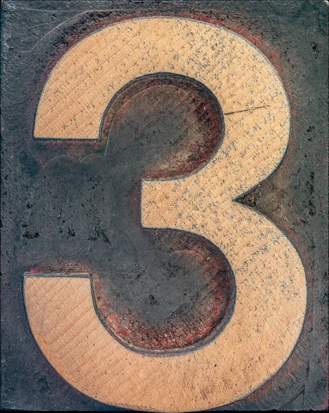 Highly Detailed Number Three Vintage Wooden Letterpres — Stock Photo, Image