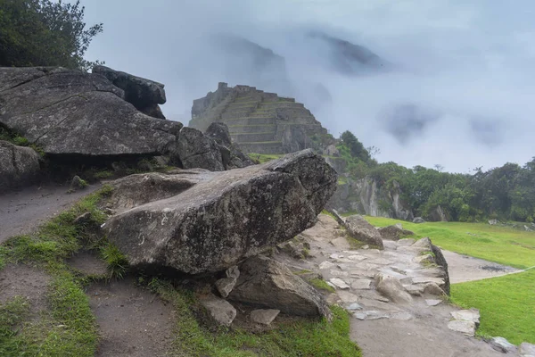 Lege Stenen Pad Machu Picchu Site Door Regenachtige Dag Peru — Stockfoto