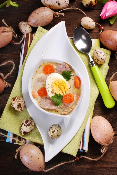 Traditional easter white borscht — Stock Photo, Image