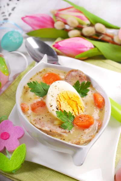 Traditional easter white borscht — Stock Photo, Image