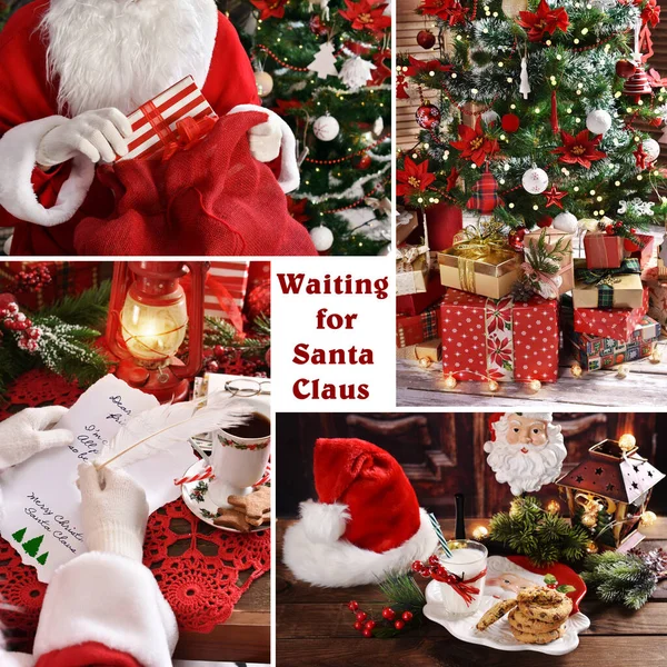 Wachten Santa Claus Collage Met Kerst Scene Foto — Stockfoto