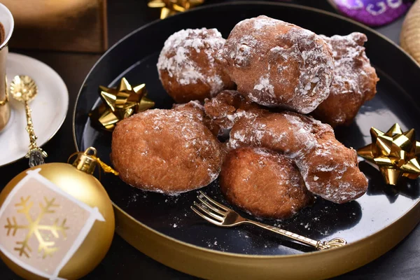 Домашні Пончики Посипані Ожелезним Цукром Польщі Називаються Ракуші Карнавальних Вечірок — стокове фото