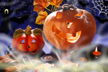 Halloween pumpkins gece parlayan ile natürmort