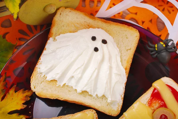 Funny sandwich with ghost for halloween — Stock Photo, Image