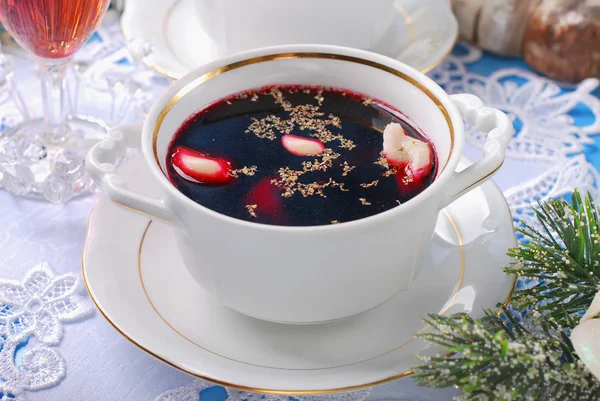 Red borscht and dumplings for christmas eve — Stock Image Red borscht and dumplings for christmas eve Royalty Free Stock Images
