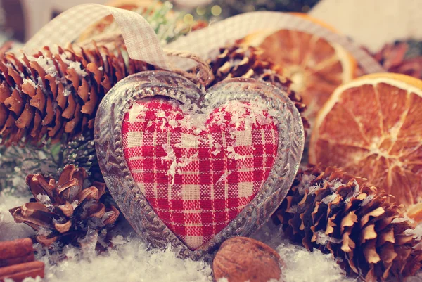 Christmas decoration with vintage heart — Stock Photo, Image