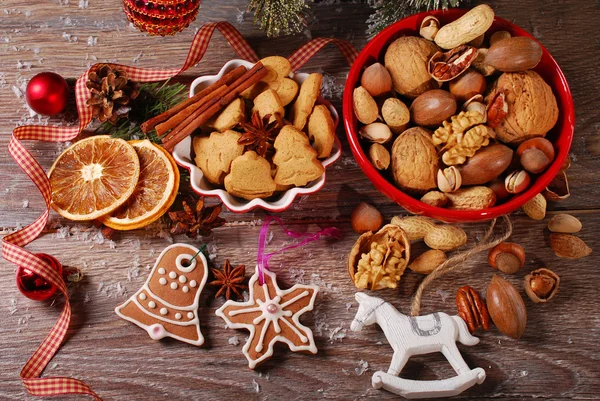 Christmas cookies and nuts assortment — Stock Photo, Image