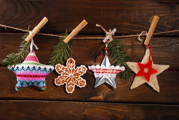 Christmas stars collection hanging on twine — Stock Photo, Image