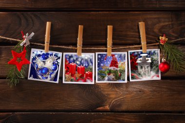 ip ahşap arka plan asılı Noel fotoğrafları