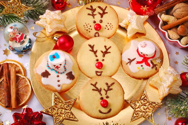 Funny christmas cookies made by kids — Stock Photo, Image
