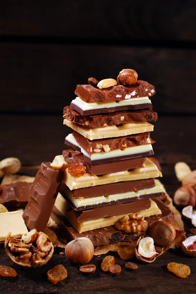 Stack of various chocolate bars — Stock Photo, Image