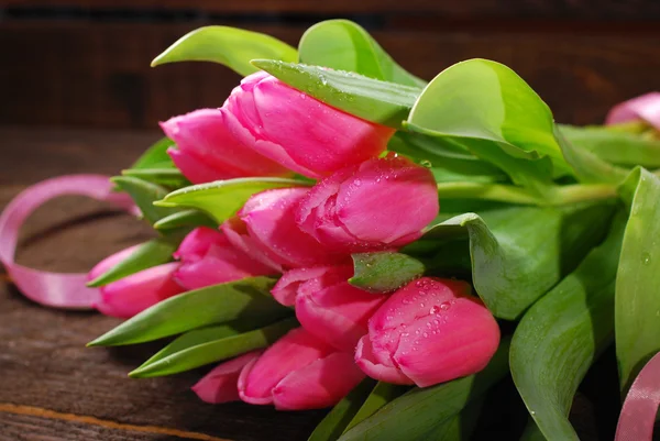 Bunch of fresh pink tulips — Stock Photo, Image