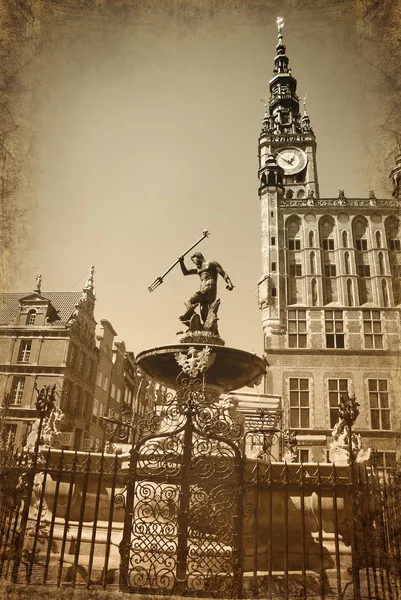 Photo de style vintage de fontaine Neptune à Gdansk — Photo