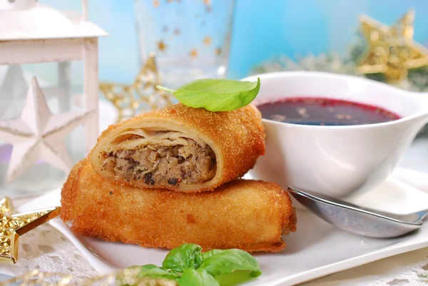 Croquettes and red borscht for christmas eve — Stock Photo, Image