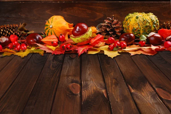Herfst decoratie op houten achtergrond — Stockfoto