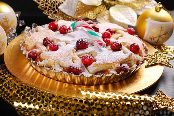 Torta de maçã de natal com cranberry no estilo glamour — Fotografia de Stock