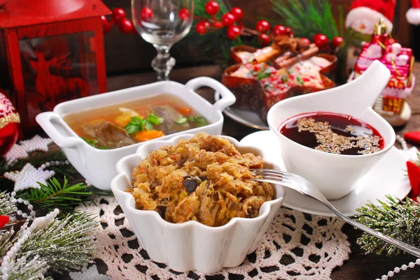 Some dishes for traditional polish christmas eve supper — Stock Photo, Image