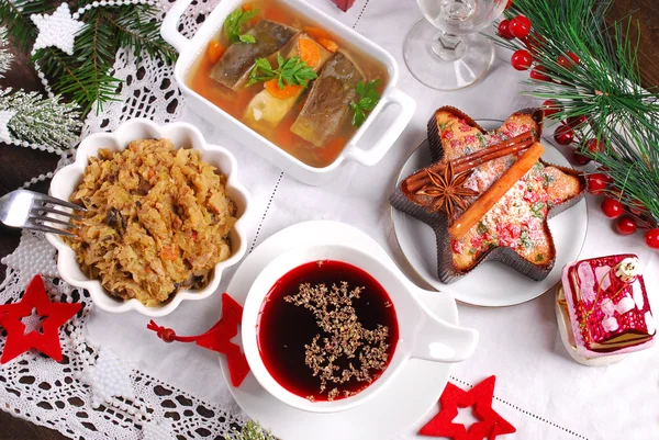 Some dishes for traditional polish christmas eve supper — Stock Photo, Image