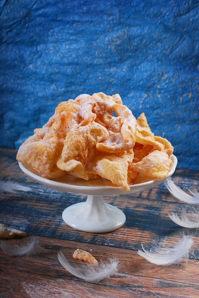 Traditional in Poland deep fried pastry faworki — Stock Photo, Image