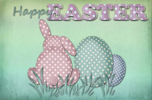 Vintage kartka Wielkanocna z kropek wzór jaj i królik — Zdjęcie stockowe
